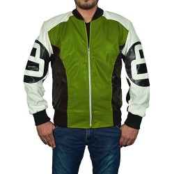 8 Ball Bomber Green White and Black Leather Bomber Jacket